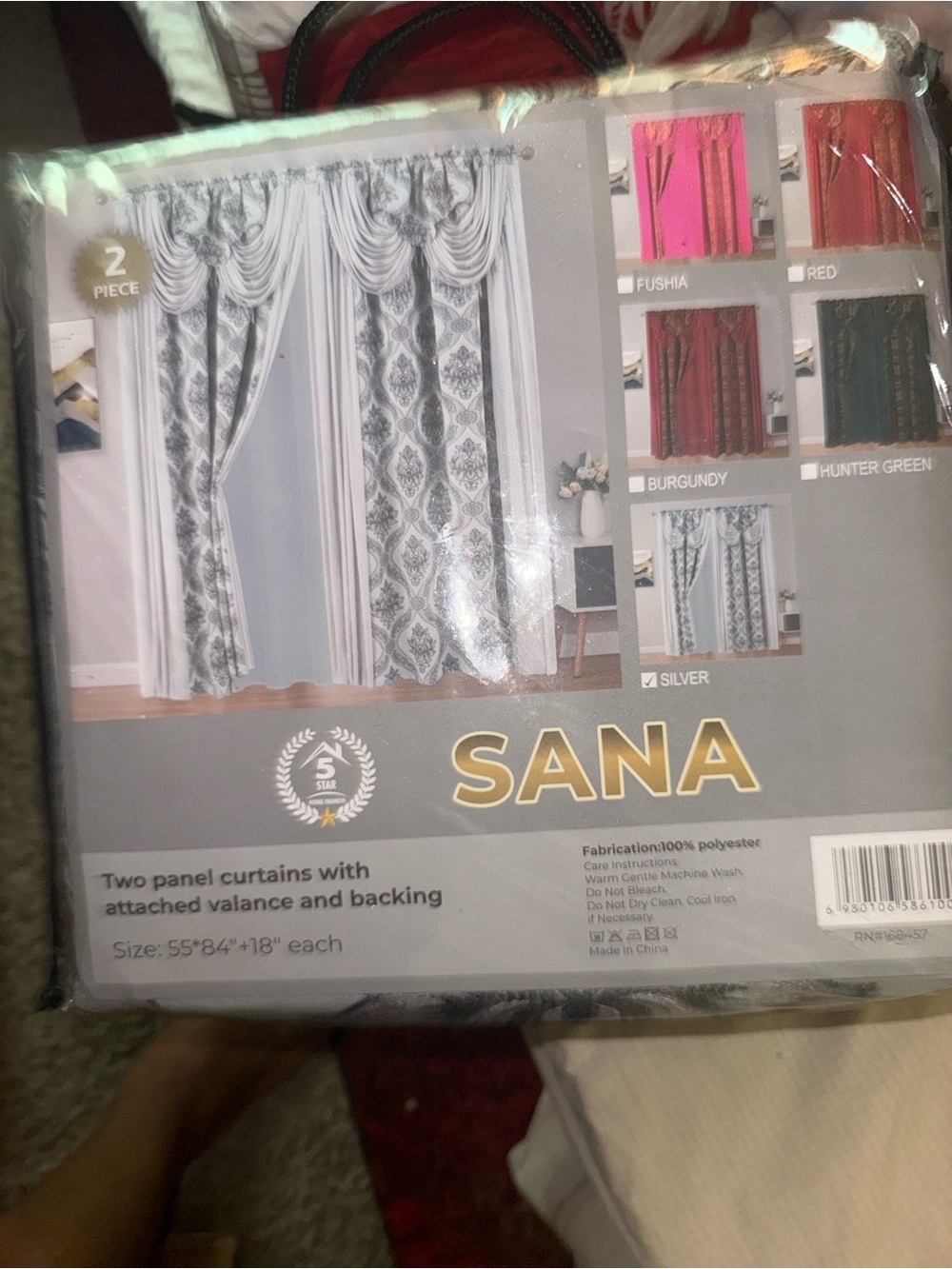 a.n.a Silver and White Damask Curtain Set with Attached Valance
